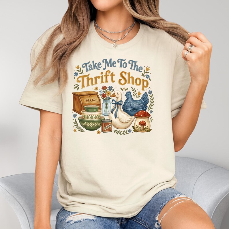 Take Me To The Thrift Shop DTF Transfer, Vintage Shopping Lover Cottagecore Shirt Print Ready To Press image 5
