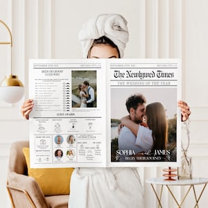 Wedding Newspaper Template with Photo, Large Newspaper Wedding Program, Canva Wedding Template, Newlywed Times, Editable Newspaper Itinerary