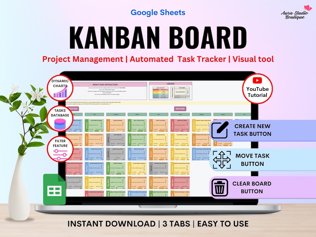 Kanban Board Google Sheets|task Tracker for Small Business Project ...
