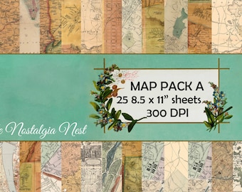 Antique Maps Junk Journal Printables Digital Ephemera Instant Download Junk Journal Embellishments Antique Book Pages Collage Scrapbook