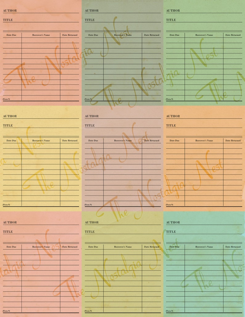 Color Library Card Printables Junk Journal Ephemera Digital Ephemera ...