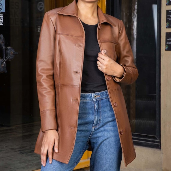 Women's Black Genuine Leather Car Coat – Classic 3/4 Length