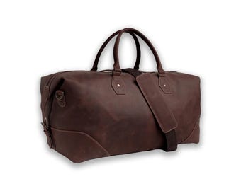 Handmade Leather Weekender Duffle Bag – Personalized Tan Brown Travel Bag