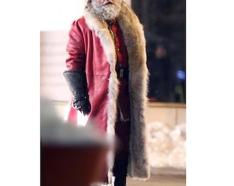 Handmade Christmas Santa Claus Fur Coat - Santa Kurt Shearling  Red Leather Cosplay Costume
