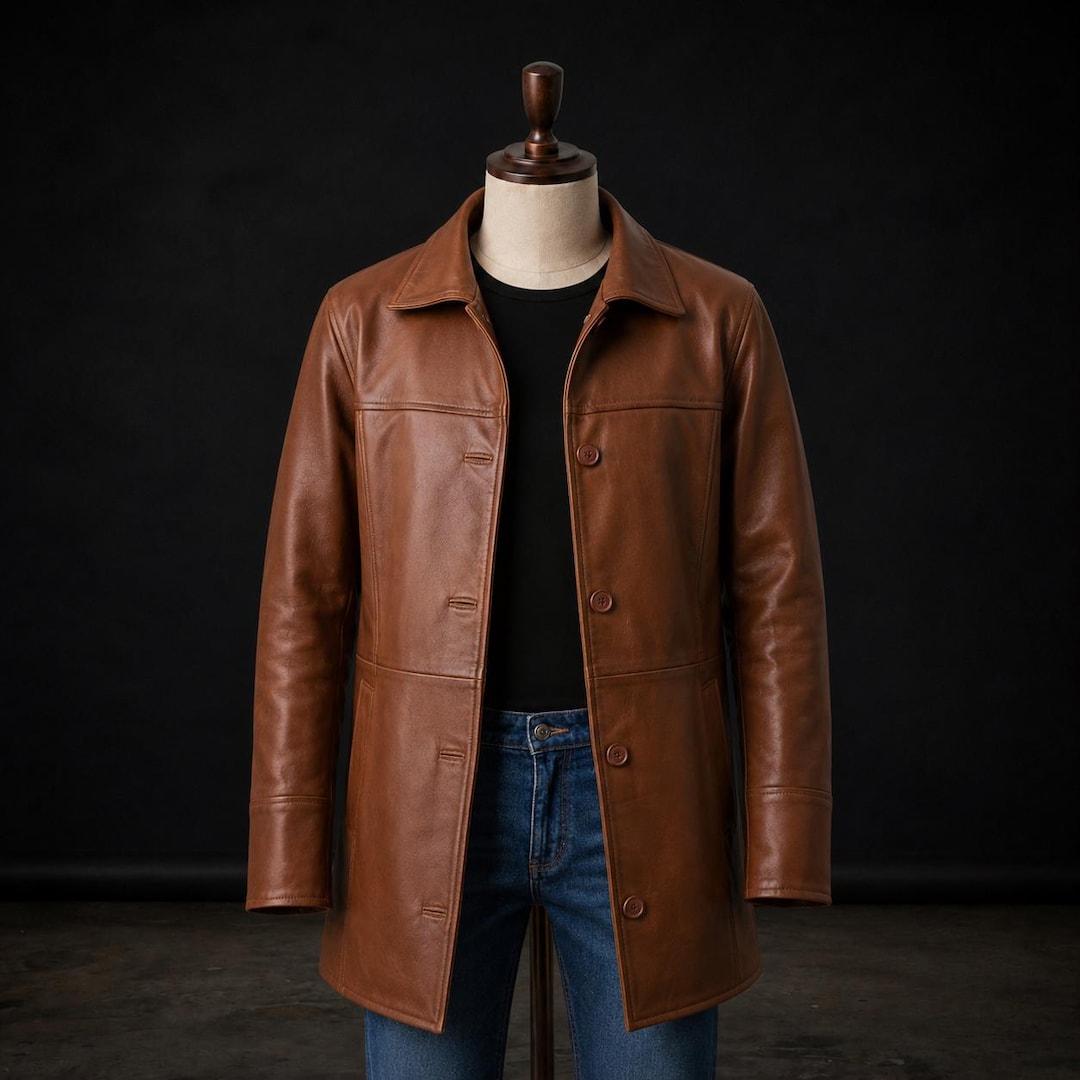 Women's Black Genuine Leather Car Coat – Classic 3/4 Length