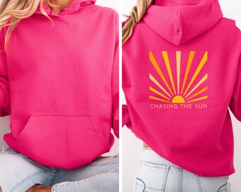 Sunburst Hoodie, Chasing the Sun Sweatshirt, Unisex Hooded Jumper, Sunshine Pullover, Sun Lover Gift, Cozy Hoodie