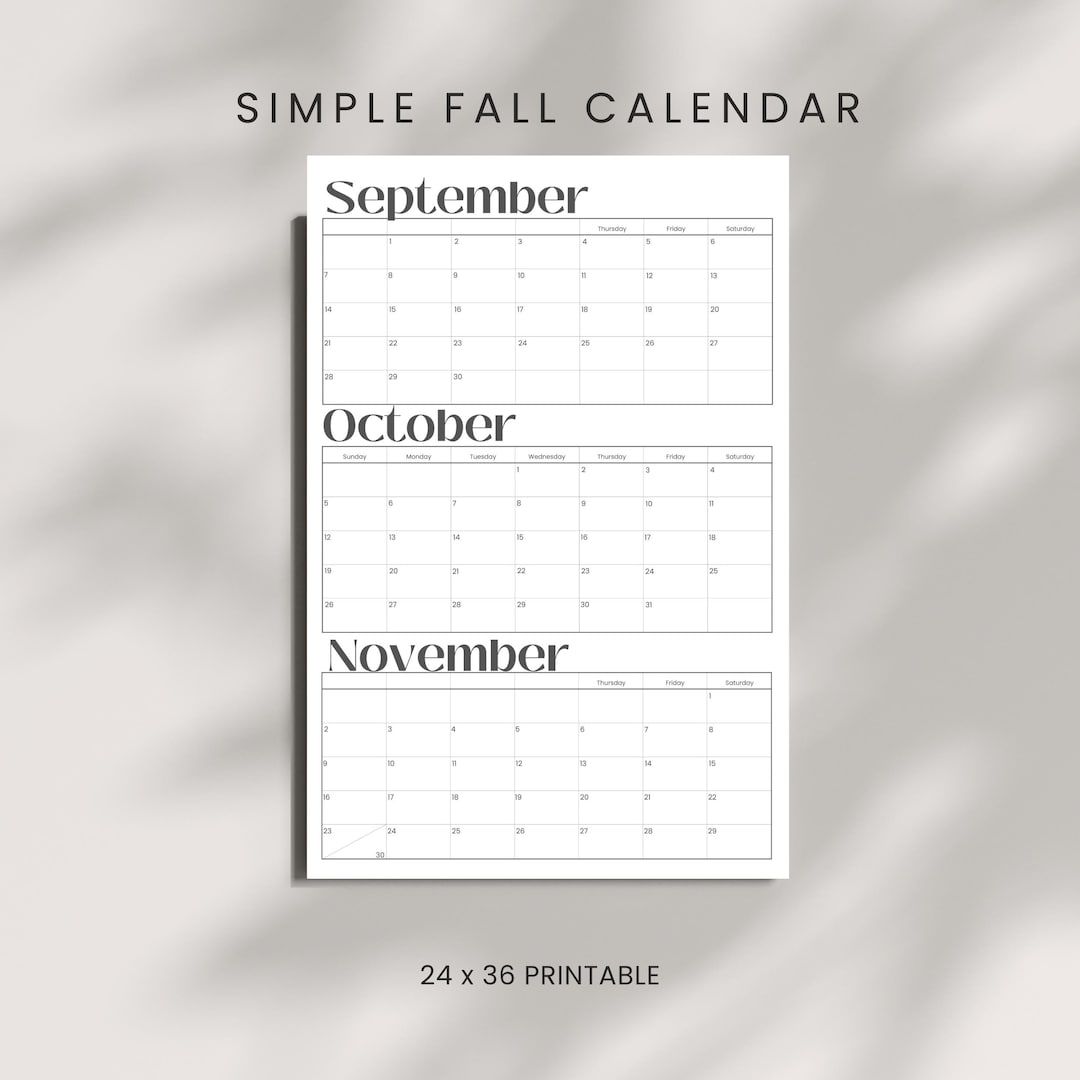 Simple Fall Calendar Extra Large Planner Poster Printable Digital ...