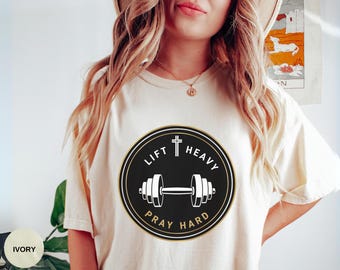 Weightlifter Shirt Christian Fitness Tee, Lift Heavy Pray Hard, Bible Verse Gym Gift for Him