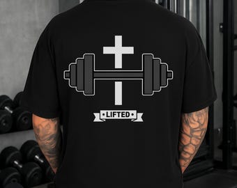 Lift Heavy Pray Hard Comfort Colors Shirt | Barbell Cross Christian Gym Tee | Gift for Him
