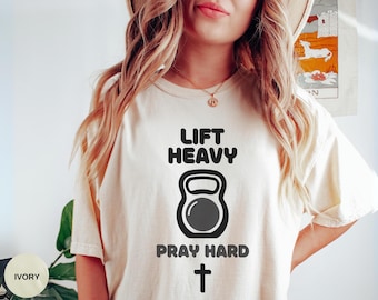 Lift Heavy Pray Hard Comfort Colors Shirt | Dumbbell Cross Christian Gym Tee | Pump Cover Gift