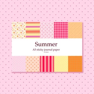 Sommarset med självhäftande anteckningsböcker | scrapbookingpapper, designpapper, bakgrundspapper, snäckskal, prickar, rosa, ränder, orange, gul