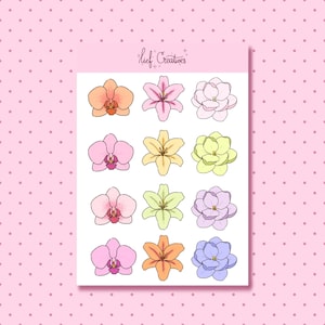 Cute flowers mini sticker sheet | Lilly, orchid, cute stickers, journal stickers, floral, flower stickers, vinyl stickers, planner