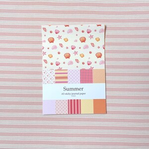 Sticky journal summer set | scrapbook paper, design paper, background paper, seashells, dots, pink, stripes, orange, yellow image 2