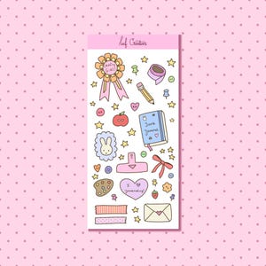 Op de afbeelding: Een stickervel van Lief Creatives met diverse illustraties waaronder een Crafty Girl-lint, een potlood, een Junk Journal-boek, een hart met de tekst I Journaling, een verfpalet, sterren, knopen, washi-tape en een envelop op een witte achtergrond.