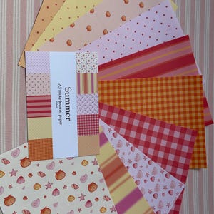 Sticky journal summer set | scrapbook paper, design paper, background paper, seashells, dots, pink, stripes, orange, yellow image 3