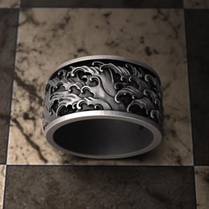 Japanse golf zilveren ring voor heren, 925 sterling trouwring, traditioneel kunstontwerp, unieke herensieraden, stijlvol Japans cadeau