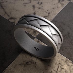 Braided Silver Ring, Woven Sterling Silver Band With Interlaced Pattern, Unisex Solid Silver Ring For Daily Wear, Cool Geometric Silver Ring