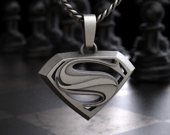 Superhero Shield Pendant Necklace, Sterling Silver Hero Emblem Necklace, Comic Style Symbol Charm, Hero Logo Jewelry Gift