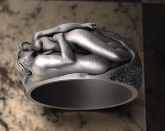 925 Sterling Silver Lovers Hugging Ring, Romantic Couple Embrace Design, Unique Valentine&#39;s Day Gift for Him or Her, Romantic Silver Ring