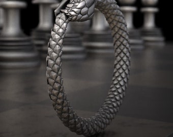 Ouroboros Snake Ring, Handmade Gothic Serpent Band, Unique Fantasy Jewelry, Symbolic Ring for Men, Snake Ring in Silver, Detailed Gift Ring