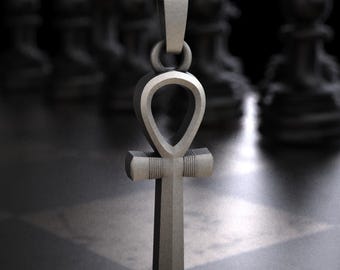 Sterling Silver Minimalist Ankh Pendant Necklace, Egyptian Key of Life Beveled Edge Clean Ankh Charm, Ancient Egypt Symbol Unisex Jewelry