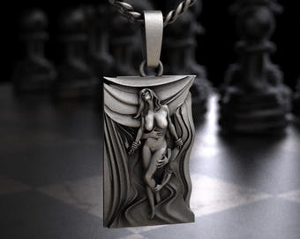 Sterling Silver Odin Warrior Helmet Sword Angel Pendant Necklace, Norse God Viking Eyes Winged Figure Drop Charm, Viking Mythology Jewelry