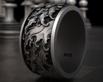 Traditional Japanese Pattern Band, Unique Japanese Art Jewelry, Japanese Wedding Band, Timeless Wave Design, Japanese Inspired Jewelry