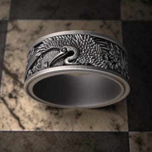 Shadoof Japanese Sun Band Ring, Unique Men&#39;s Silver Band Ring, Traditional Men&#39;s Jewelry, Cool Silver Ring, Stylish Men&#39;s Ring, Gift For Him