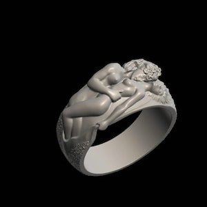 Romantic Lesbian Couple Ring, Women Embrace Design, Sterling Silver Hugging Lovers Band, Unique LGBTQ+ Valentine Gift, Romantic Gift for Her