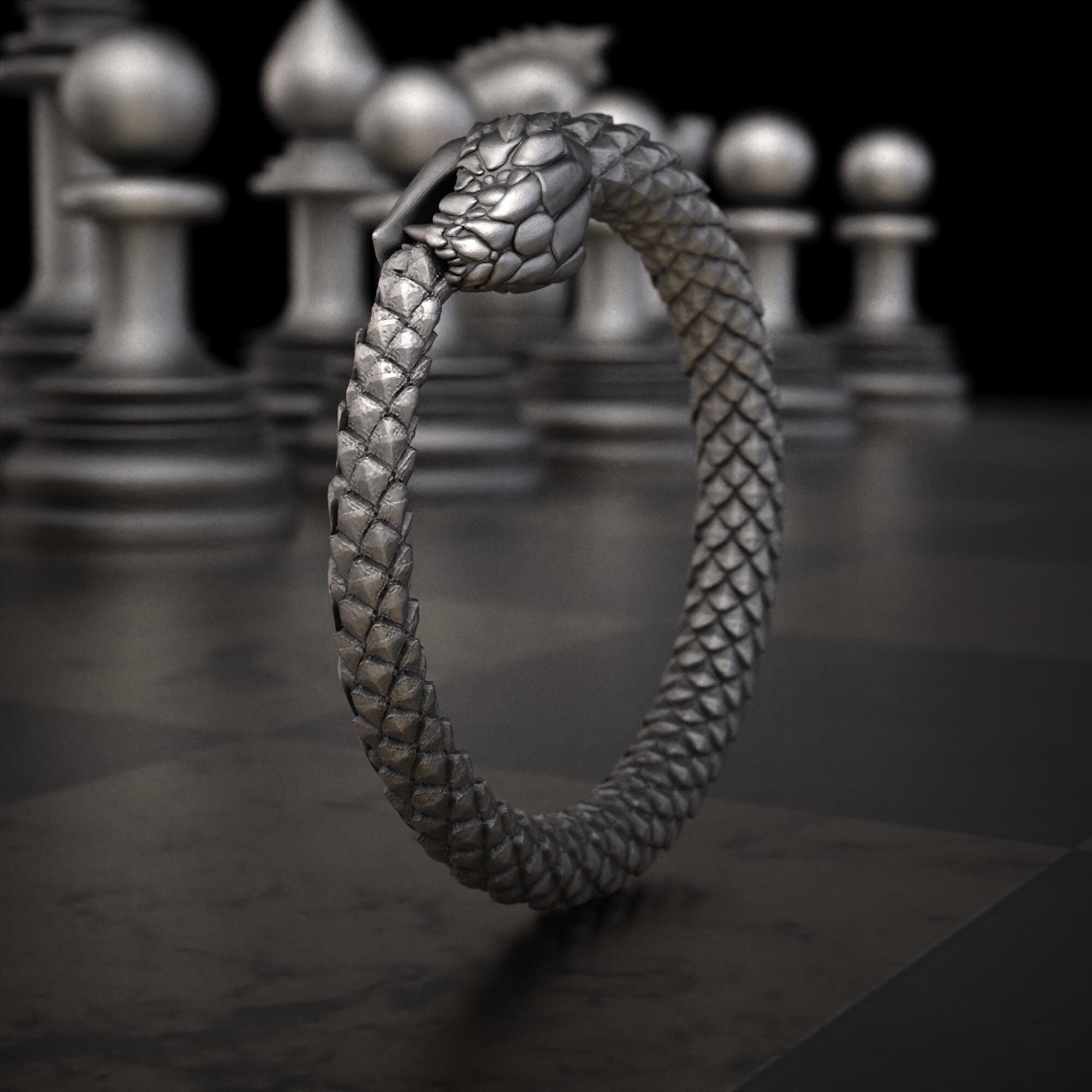 Ouroboros Snake Ring, Handmade Gothic Serpent Band, Unique Fantasy