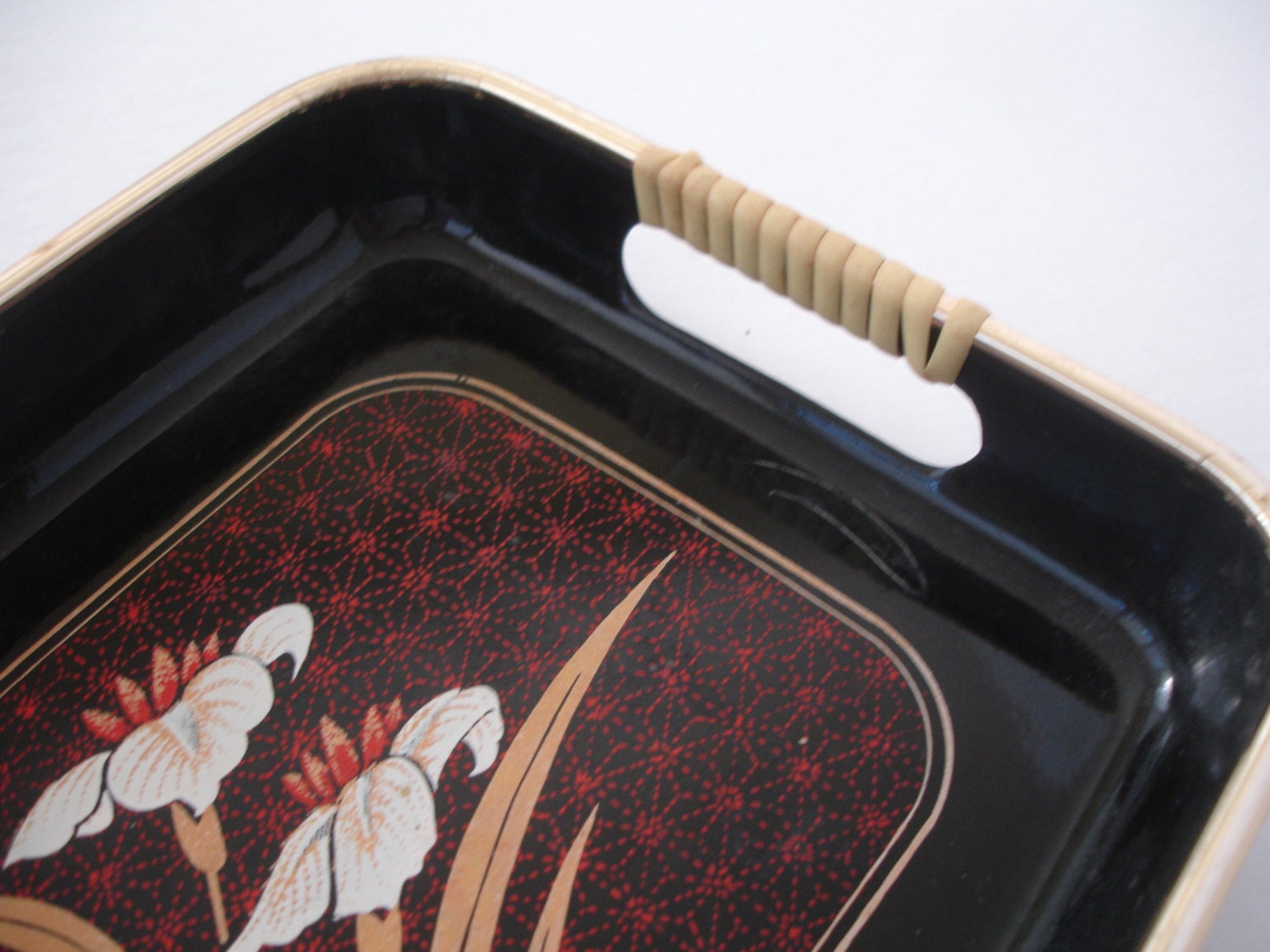 Asian Tray Black Lacquer Mid Century Retro Plastic Etsy