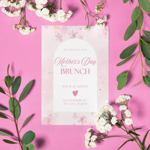Afdrukbare digitale Moederdagkaart, Happy Mother's Day bloemen Happy Mother's Day Card Bewerkbare Moederdag diner uitnodigingssjabloon