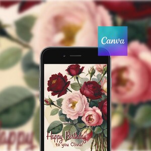 Benutzerdefinierte Vintage Blumenkarte, Retro Geburtstagskarte, Rose Vintage Digitaldruck, Grußkarte, Vintage Rose, personalisierte Vintage Geburtstagskarte