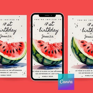 Watermelon Birthday Invitation: Editable Canva Template (5x7 Digital Download)