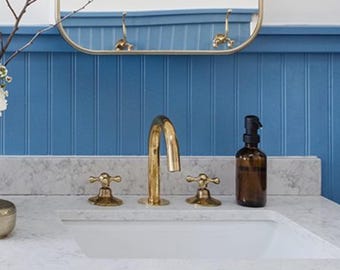 Unlacquered Brass Bathroom Faucet: Vintage 3-Hole Bridge Design