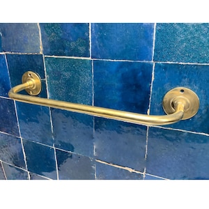 Unlacquered brass towel holder for brass bathroom decor, vintage towel holder, unlacquered brass Towel bar, wall mounted towel holder gift