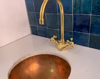 Vintage Unlacquered Brass Bathroom Faucet: Solid Brass Single Hole Deck Mount
