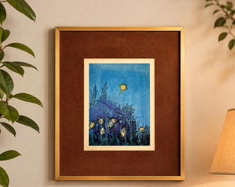Vintage botanische ingelijste print blauw bloemen Moody