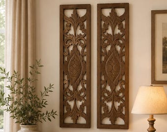 Hand Carved Indonesian Wood Wall Panels Set