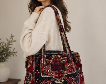 Vintage Carpet Bag Purse | Tapestry Weekender Bag | Boho Travel Handbag| Persian Rug