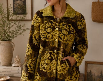 Vintage Wool Jacket Women – Damask Pattern Coat