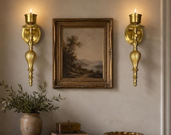 Vintage Brass Wall Sconces Set of 2 | Traditional Candle Holders | Hollywood Regency