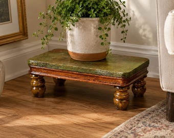 Vintage Rustic Wooden Plant Stand | Small Distressed Wood Riser Shelf Decor