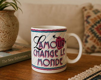Taza vintage con cita francesa sobre el amor, taza de café retro