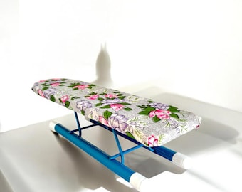Vintage 1970s Sleeve Ironing Board – Small Folding Iron Board with Floral Cover – Sewing & Craft Press, Holiday Gift for Quilters And Sewers