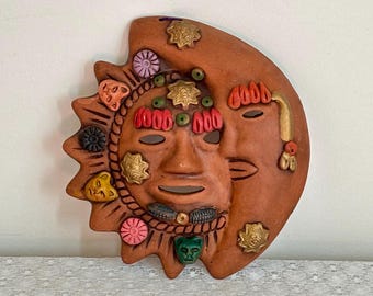 ヴィンテージ テラコッタ マヤの太陽と月の顔の壁掛け - Etsy 日本