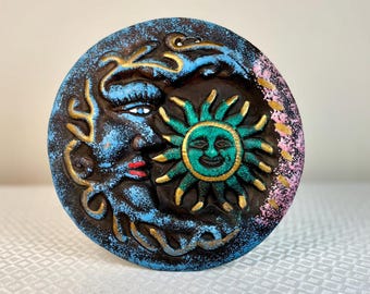 Vintage Terra Cotta Sun & Moon Wall Hanging