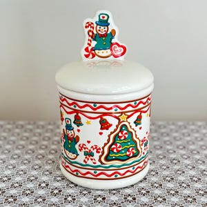 Pote de biscoito de gengibre de Natal Teleflora vintage – Pote de cerâmica para biscoitos com bengala de doces e design de árvore de Natal