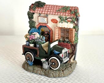 Vintage Figi Graphics Flower Shoppe Bookend - 3D scene with Delivery Truck