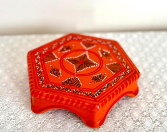 Salvamanteles vintage de cerámica pintada a mano / Naranja